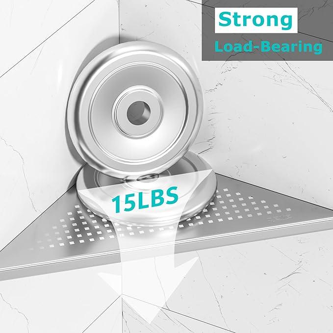 Bathroom Corner Shelf, Recessed 12" Shower Shelf Caddy, SUS304 Stainless Steel Shelf Wall Mount Triangular, No Drilling, Brushed Nickel - ModernBath