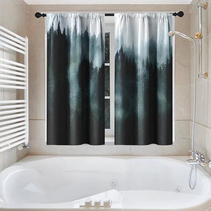 Culudea Misty Mountain Tree Green Spring Waffle Textured Cloth Shower Curtain Set, Fog Forest Nature Vintage Bathroom Window Waterproof Shower Curtains for Bathroom Decor - ModernBath