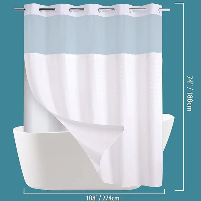 Conbo Mio Extra Wide No Hook Shower Curtain with Snap in Liner Set, 108" x 74" Hotel Luxury White Shower Curtains for Bathroom with See Through Top Window, Waterproof, Washable 108W x 74H - ModernBath