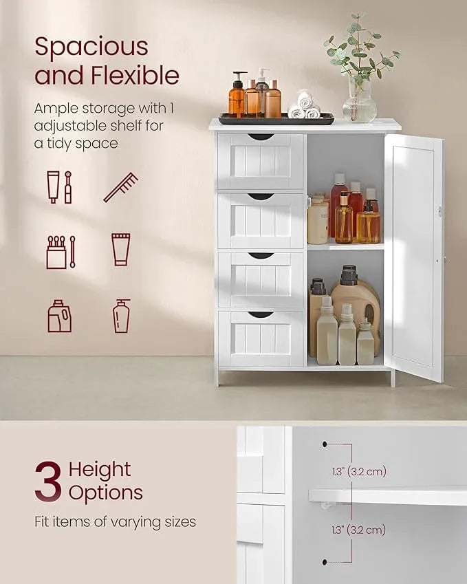 VASAGLE Storage Cabinet with Drawers, Freestanding Floor Cabinet with Door, 11.8 x 21.7 x 32.3 Inches, Adjustable Shelf, for Bathroom, Living Room, Kitchen, Cloud White ULHC041WH01S - ModernBath