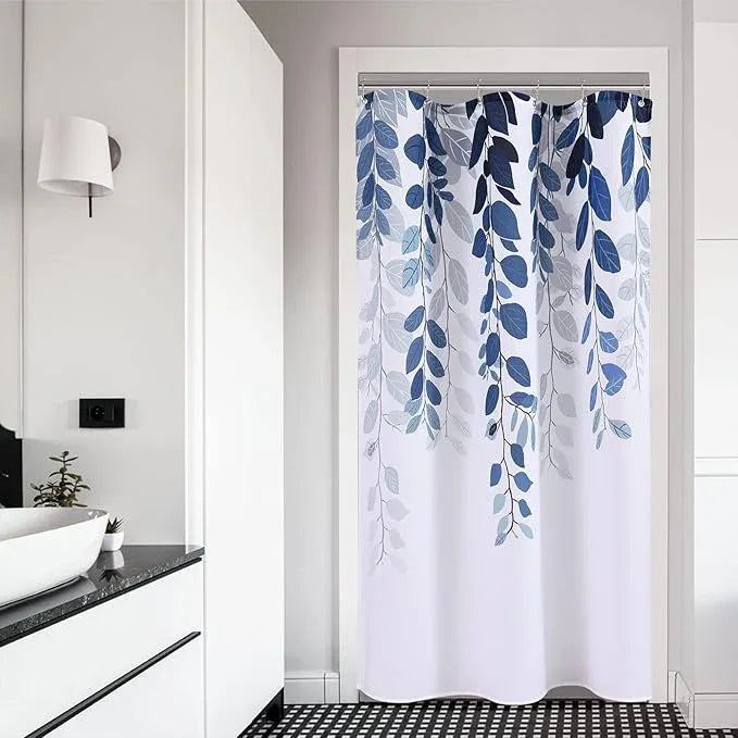 BOODII Blue Stall Size Shower Curtains 36x72 inch Spring Eucalyptus Shower Stall Curtain for Bathroom Slub Texture Bath Curtain Floral Leaves Botanical Set Natural Bathroom Decor - ModernBath