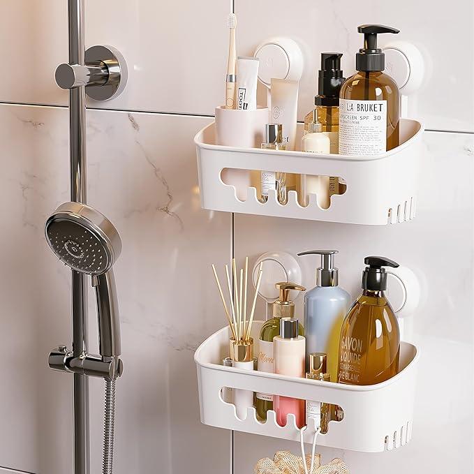 TAILI Shower Caddy Suction Cup 2 Pack, Heavy Duty Bathroom Organizer, Removable Shelves for Inside Shower, Shampoo, Waterproof Suction Plastic Storage for Bathroom Accessories Holder, White - ModernBath