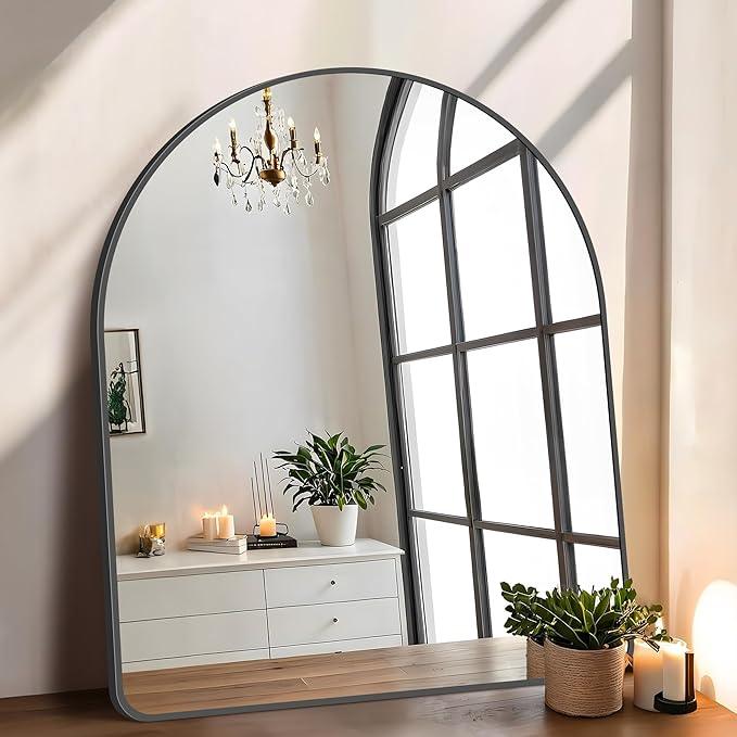 FORBATH Arched Mirror 40x32 Inch, Black Arched Bathroom Mirror Wall Mounted Modern Black Aluminum Frame Decor Large Dresser Mirror for Bedroom Living Room Entryway, Hanging or Leaning Against Wall - ModernBath