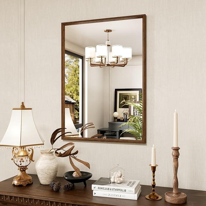 JISOSO Bathroom Vanity Mirror 24x36 Inch, Walnut Rectangle Bathroom Mirror, Anti-Rust, 4MM Tempered Glass, Wall-Mounted Mirror, Hangs Horizontally or Vertically for Bathroom & Bedroom - ModernBath