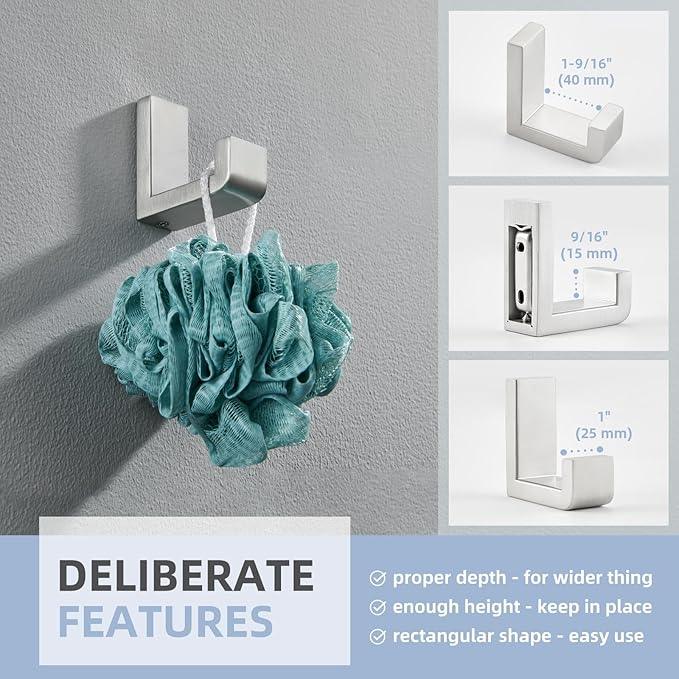 Angle Simple Towel Hook for Bathroom, SUS 304 Stainless Steel Shower Robe Coat Hook for Wall, Brushed Nickel - ModernBath
