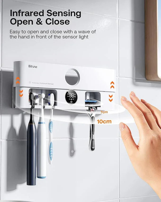 Bitvae Toothbrush Holder, Cleaning and Fast Drying, 5 Toothbrush Slots or Shaver Slot Accessories for Family, LED Smart Screen, Wall Mounted Holders for Bathrooms - ModernBath