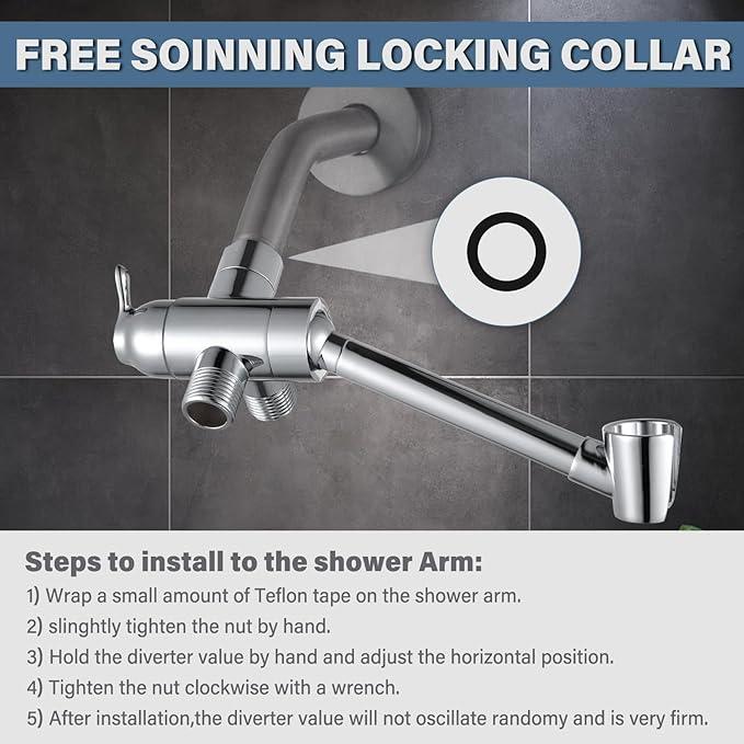 YDmeet All Metal Shower Diverter Valve with HandShower Holder - Upgraded 3 Way Shower Head for Handheld and Fixed Rain Showerhead - Universal G1/2 Bathroom Part, Polished Chrome - ModernBath
