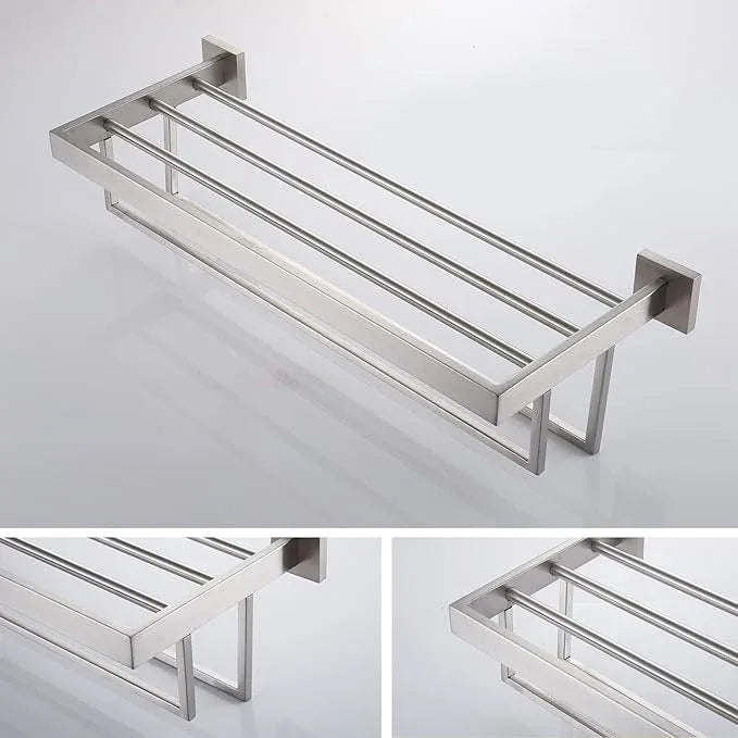 KOKOSIRI Towel Rack 24'' Bathroom Towel Shelves with Double Towel Bars SUS304 Stainless Steel Wall Mounted, Brushed Nickel, B6003BR - ModernBath