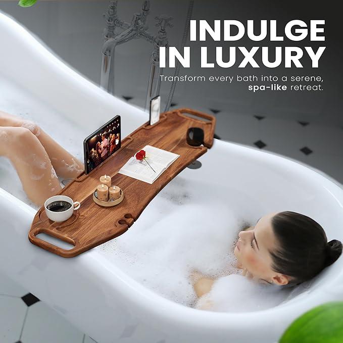 Lush & Style Premium Large Bathtub Tray Large & Thick 35x10 Inch, Acacia Wood Luxury, Waterproof, Non-Toxic, Adjustable Legs, No Tools Required,Caddy Tray, Luxury Bath Accessories,New Home Essenials - ModernBath