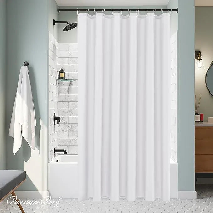 Biscaynebay Fabric Narrow Shower Stall Curtain Liners 36 Inch Width by 72 Inch Length, White Water Resistant Bathroom Curtains Rust Resistant Grommets (6 Holes) Machine Washable - ModernBath