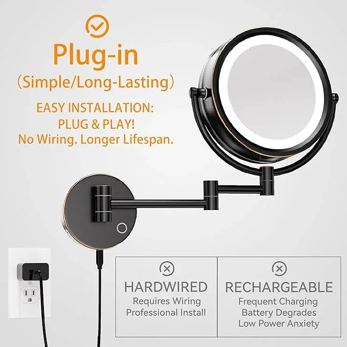 GURUN 8.5" Plug-in Magnifying Makeup Mirror with 3 Tones LED Lights Double Sided Vanity Mirror for Bathroom with 10X Magnification M1809DO (Oil-Rubbed Bronze/10X) - ModernBath