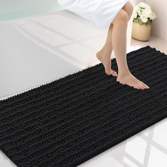 Smiry Bathroom Rugs Mat 59x20, Extra Soft Absorbent Chenille Bath Rugs, Non Slip Rubber Backing Machine Washable Quick Dry Bath Mats for Bathroom Floor, Tub, Shower, Home Decor Accessories, Black - ModernBath