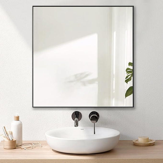 LEDLUX 24x24 Inch Black Bathroom Mirror, Copper-Free Mirror, Aluminum Alloy Frame Vanity, Rectangle Wall Mounted Modern Mirror for Bedroom/Living Room/Porch Horizontal or Vertical - ModernBath