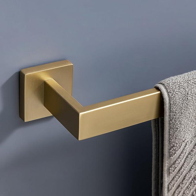 10-Piece Bathroom Hardware Kit - Brushed Finish SUS304 Stainless Steel Set, Featuring 2 x 23.6 Towel Bars, 2 Towel Rings, 2 Toilet Paper Holders & 4 Towel Hooks (Brushed Stainless) (Brushed Gold) - ModernBath