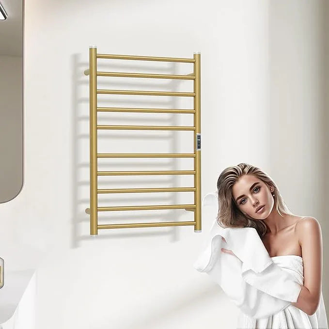 Electric Towel Warmer Rack,Heating Towel Warmer,Timer & Temperature Control,Wall-Mounted Plug-in for Bathroom, Gold,Stainless Steel,10-Bar(31.5x20.08x4.41in) - ModernBath