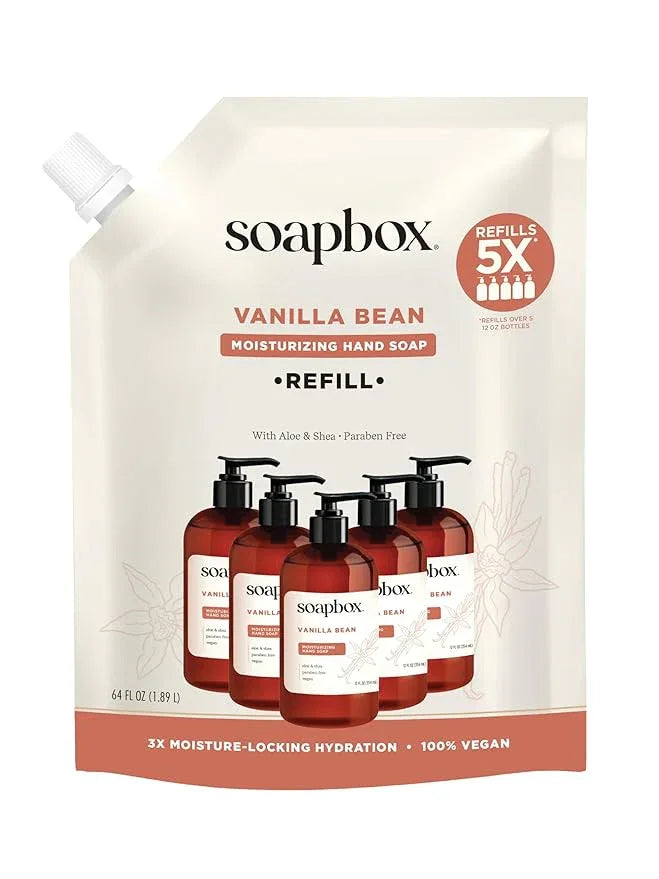 Soapbox Liquid Hand Soap Refill, Vanilla Bean, Gentle & Moisturizing Hand Wash for Kitchen and Bathroom, Vegan & Cruelty Free, 64oz Half Gallon Refill (Pack of 1) - ModernBath
