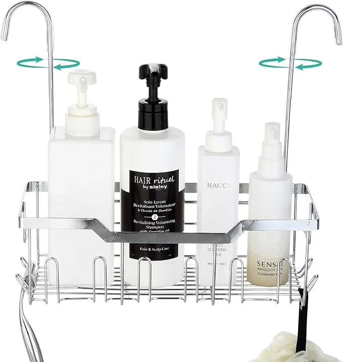 Small Shower Caddy Hanging - Shower Door Caddy Hanging with Rotatable Hooks and Adhesive Mount - Perfect for Bathroom Toiletries - Spacious & Convenient Bathroom Storage Solution 304 Stainless Steel - ModernBath