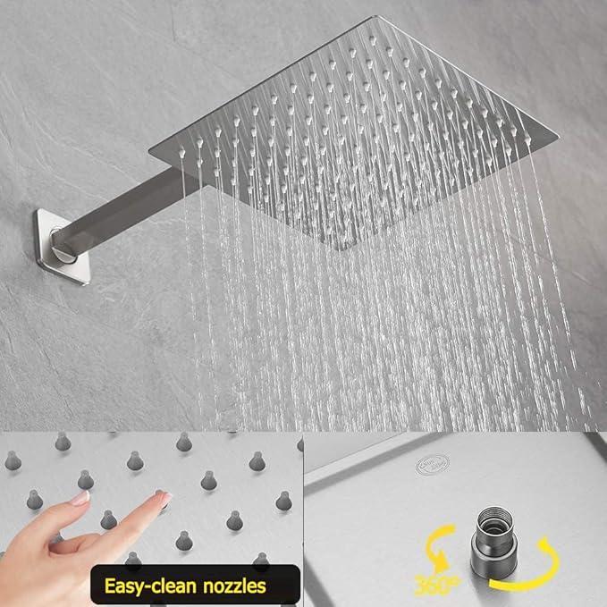 JingGang Brushed Nickel Shower System 10 Inch Bathroom Luxury Rain Mixer Shower Combo Set Wall Mounted Rainfall Shower Head and Handheld System Shower Faucet Rough-in Valve Body and Trim Kit - ModernBath