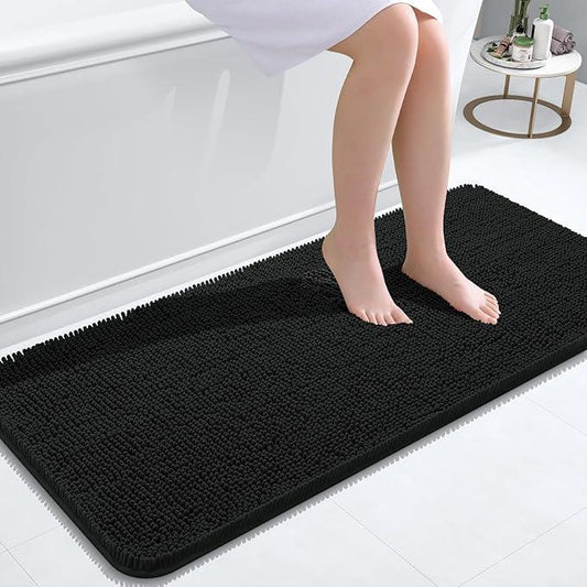 OLANLY Bathroom Rugs 47x20, Extra Soft Absorbent Chenille Bath Rugs, Rubber Backing Quick Dry, Machine Washable Bath Mats for Bathroom Floor, Tub and Shower, Home Decor Accessories, Black - ModernBath