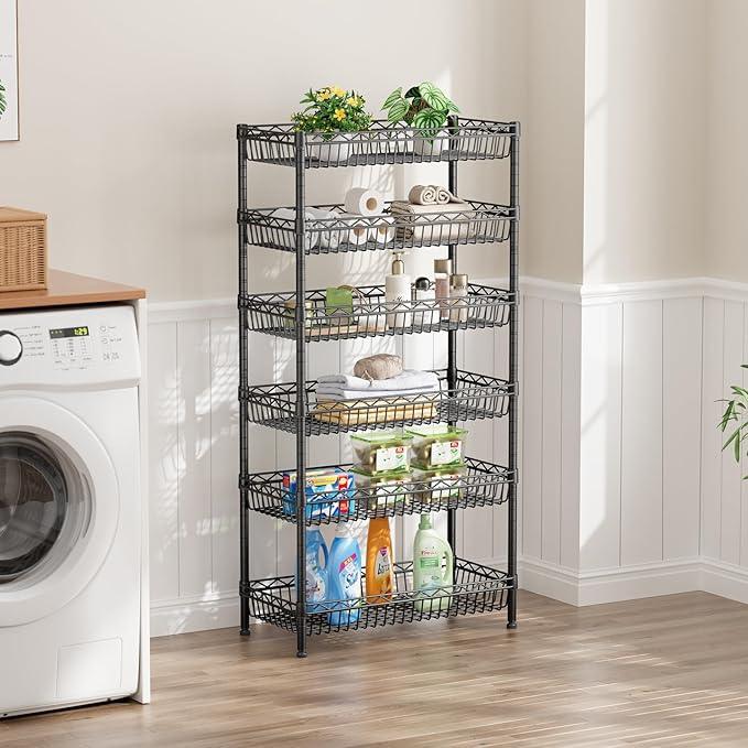 SINGAYE Shelf Closet Wire Shelving：Adjustable Metal Unit for Laundry Room Organization Bathroom Kitchen Home Storage with Wheels Pantry Rack Shelves - ModernBath