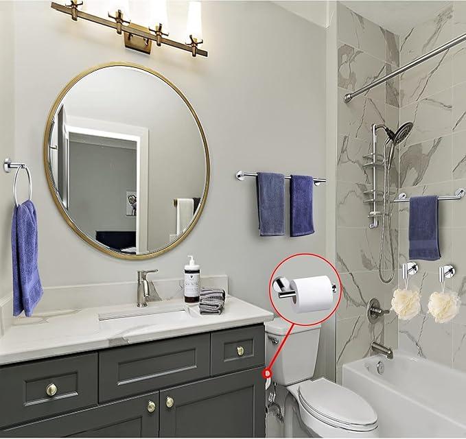 6 Pieces Polished Chrome Bathroom Hardware Accessories Set, SUS304 Stainless Steel 24 Inch Bath Towel Bar Set, Round Bathroom Towel Holder Set, Towel Racks for Bathroom Wall Mounted - ModernBath