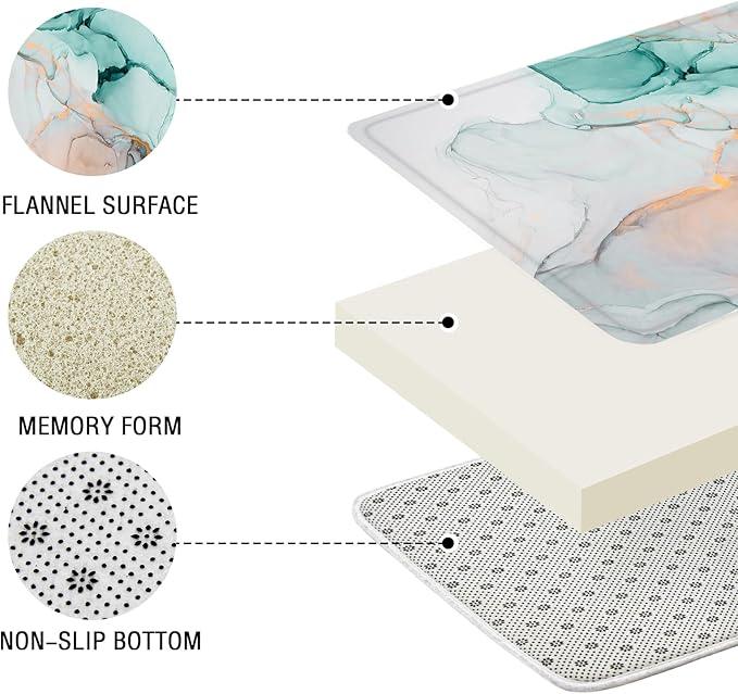 Gibelle 4 Pcs Bathroom Shower Curtain Set with Non-Slip Rugs, Toilet Lid Cover and Bath Mat, Grey Teal Marble Bathroom Decor Set with Shower Curtain and Rugs and Accessories - ModernBath