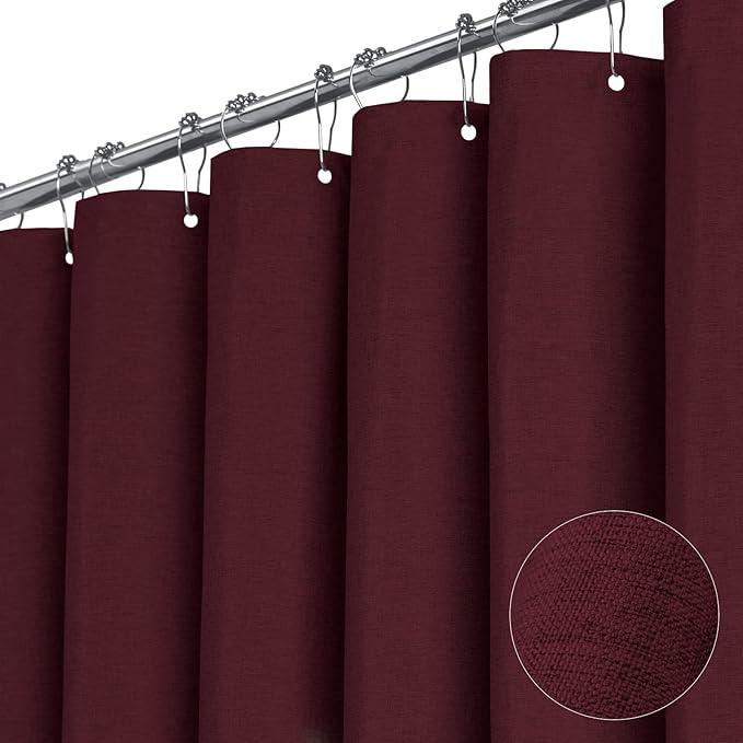 BTTN Fabric Shower Curtain, Linen Textured Heavy Duty Polyester Cloth Shower Curtain Set with Plastic Hooks, Burgundy, 72" W x 84" L (Pack of 1) - ModernBath