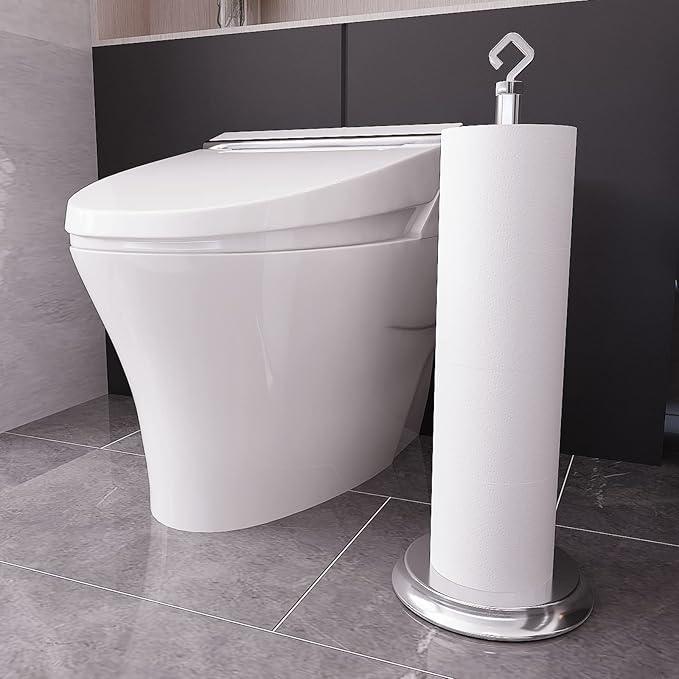 Toilet Paper Holder for Bathroom, Metal Free Standing Toilet Paper Storage with Rustproof, Tissue Paper Roll Stand for Bathroom Accessories (Poilshed Chrome) - ModernBath