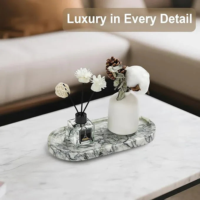 Natural Marble Vanity Tray - Moujings Genuine Marble Perfume Tray for Bathroom Decor, Stone Bathroom Vanity Organizer Tray for Kitchen Counter, Candles, Jewelry, Coffee, Makeup, Key - ModernBath