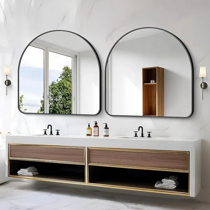 Arched Bathroom Mirror, 30"x30" Black Arched Mirror for Bathroom, Wall Mounted Mirror, Vanity Wall Mirror Metal Frame for Bedroom, Entryway, Living Room, Vertically Hanging - ModernBath