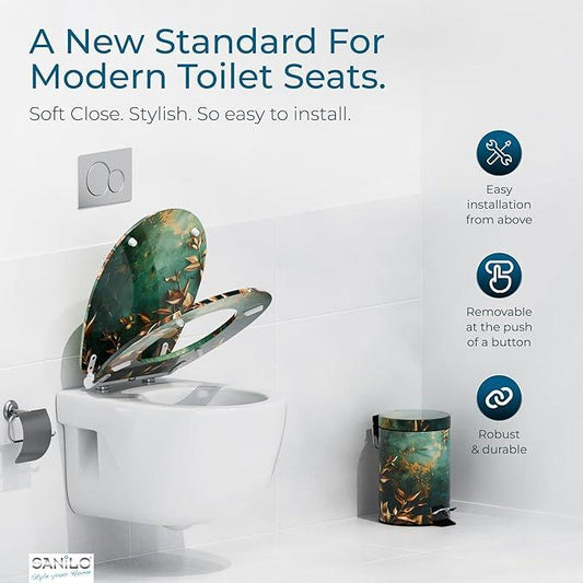 Sanilo Wooden Toilet Seat with Quick Release & Soft Close [ROUND] - Decorative & Slow Close Molded Wood Seat - With One Click for Easy Installation & Cleaning - With Adjustable Fit (Greego) - ModernBath