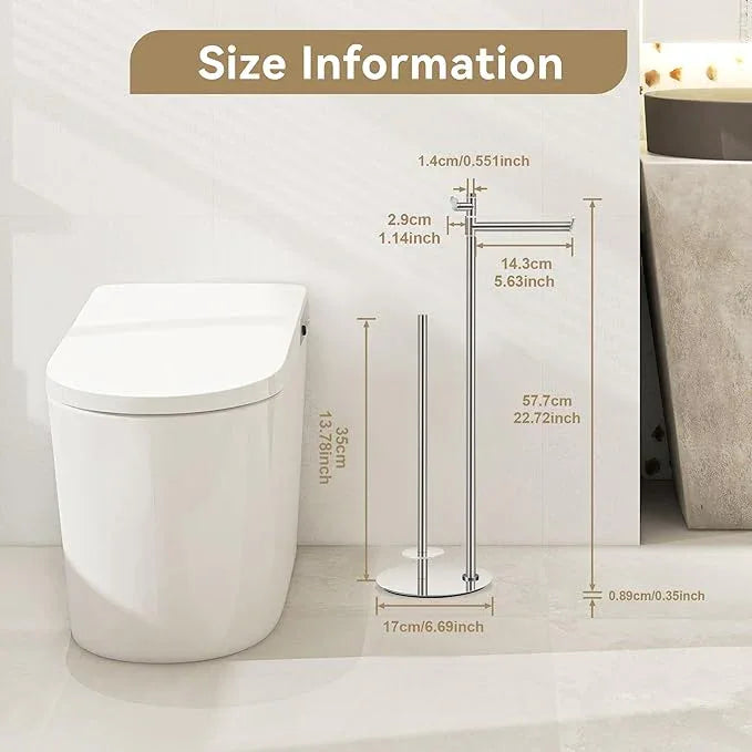 BGL Toilet Paper Holder Stand, SUS304 Stainless Steel Brushed Nickel, Weighted Base, Holds 5 Jumbo Rolls, Space-Saving Modern Bathroom Storage with Built-in Hook - ModernBath