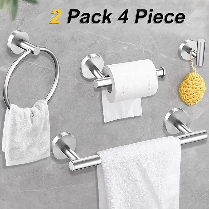 Cilee 8 Piece Brushed Nickel Bathroom Hardware Set, 24inch Bathroom Towel bar+Towel Ring+Toilet Paper Holder+ Robe Towel Hook, SUS304 Stainless Steel Bathroom Accessory Set - ModernBath