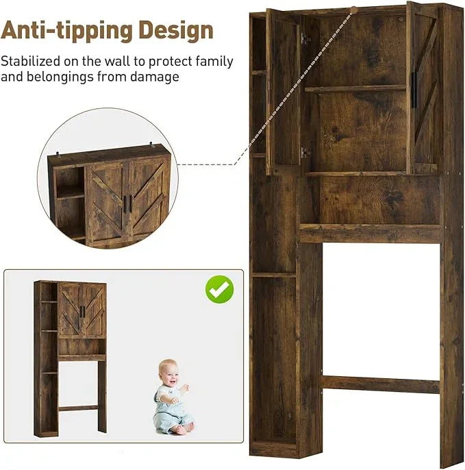 Over The Toilet Storage Cabinet with 7 Storage Shelves, Above Toilet Bathroom Organizer with Toilet Paper Holder Stand, Behind Toilet Cabinet, Space Saver for Restroom, Bathroom, Laundry, Brown - ModernBath