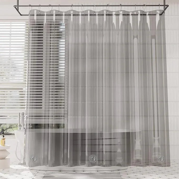AmazerBath Premium EVA Shower Curtain Clear Grey, Luxury Shower Curtain Grey Jelly-Like Soft, Waterproof Bathroom Curtain with 3 Weighted Stones and 12 Grommets, Recyclable Packaging - ModernBath