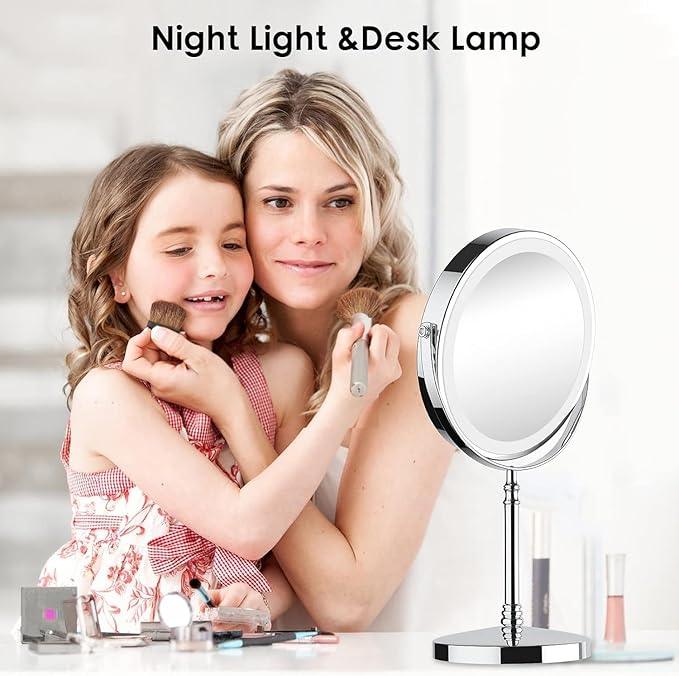 Lighted Makeup Mirror, 3000 mAh Rechargeable Double Sided Magnifying Vanity Mirror with 3 Colors, 1x/10x, 360° Rotation , Brightness Adjustable Magnification Cosmetic Light up Mirror, Women Gift - ModernBath