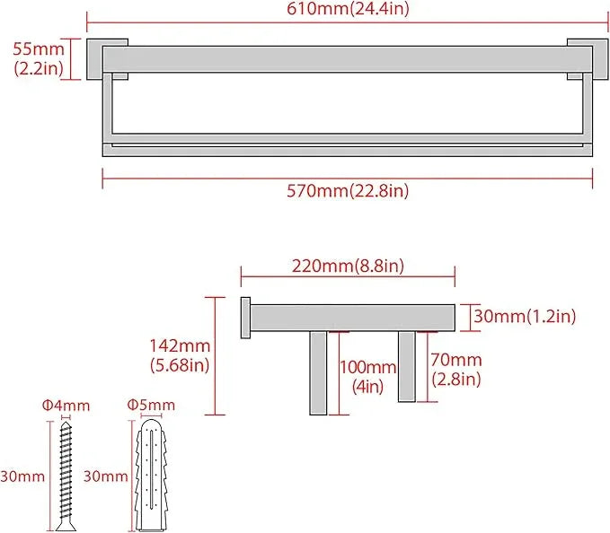 Alise Towel Rack with Double Towel Bars 24 Inch Towel Racks for Bathroom Wall Mounted,Bathroom Towel Holder Square Towel Hanger,SUS304 Stainless Steel Towel Shelf with Towel Bar,Brushed Nickel - ModernBath