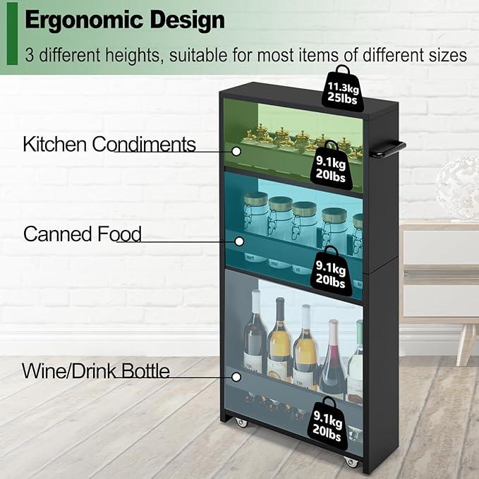 MARTY Slim Rolling Storage Cart 4-Tier Kitchen Cart with Wheels, Laundry Room Storage with Handle Slide Out Utility Cart Shelving Unit Organizer Trolley for Narrow Places Bathroom Small Corner, Black - ModernBath