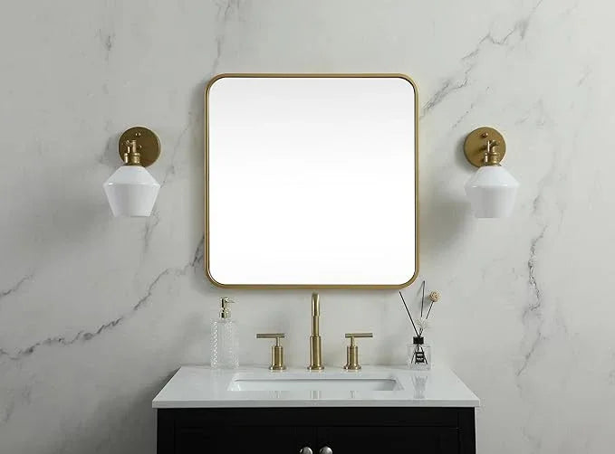 ARS Concepts Aura, Soft Corner Metal Square Mirror 24X24 Inch in, Modern, Brass - ModernBath