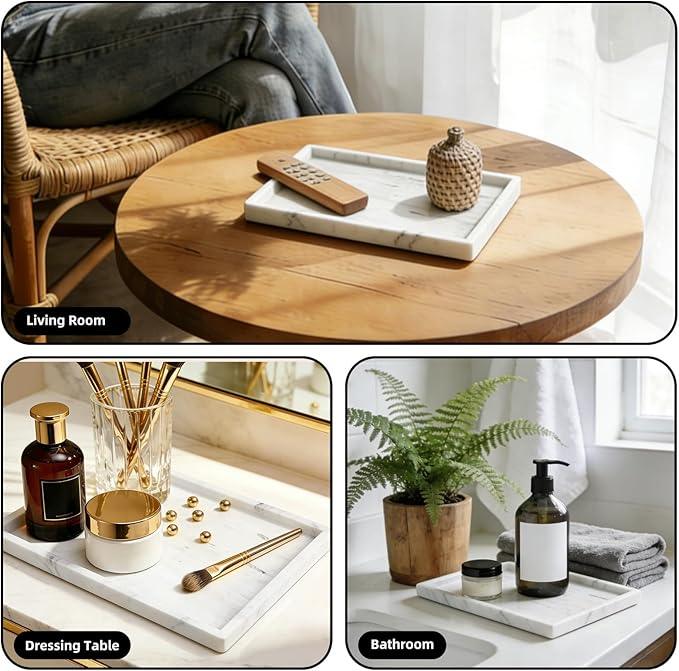 Yew & Tulip Natural Marble Vanity Tray, Nature White Marble with Spots Serving Tray for Bathroom, Kitchen, Vanity, Home Decor, Wedding etc. (12" x 8" x 1.2") - ModernBath