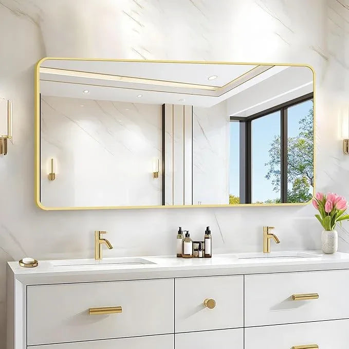 CIVENO 55"x30" Gold Bathroom Mirror, Large Rectangle Mirror, Rectangular Wall Mirror, Rounded Corner Vanity Mirror with Aluminum Metal Frame for Bathroom Bedroom Living Room Horizontal/Vertical - ModernBath