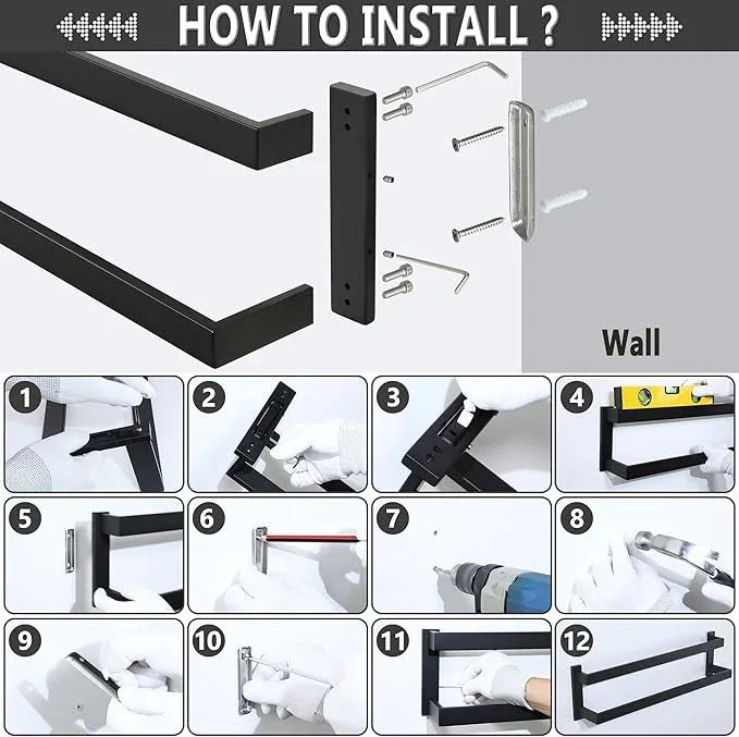 Alise 32 Inch Double Towel Bars for Bathroom Wall Mount,Black Towel Holder Double Towel Racks for Bathroom Lavatory,SUS304 Stainless Steel Square Towel Rail Towel Hanger for Walls - ModernBath