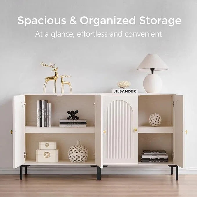 Bathroom Cabinet with Storage, 123.5" W Fluted Arched Free Standing Floor Cabinet w/Adjustable Shelves, Modern Sideboard Cabinet for Bathroom, Kitchen, Living Room, Entryway, White - ModernBath