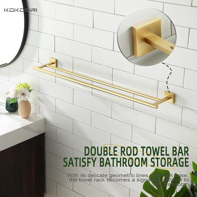 KOKOSIRI Bathroom Towel Bar 32'' Double Towel Holder for Bath Kitchen Cabinet Towel Rails 32 Inch Brushed Gold Stainless Steel B5005BG-L32 - ModernBath