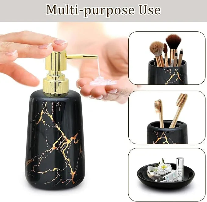 CERBIOR Bathroom Accessories Set,4 Pcs Ceramic Bathroom Decor Accessory,Includes Toothbrush Holder, Toothbrush Cup, Soap Dish for Decorative Countertop and Housewarming Gift(Black 4pcs) - ModernBath