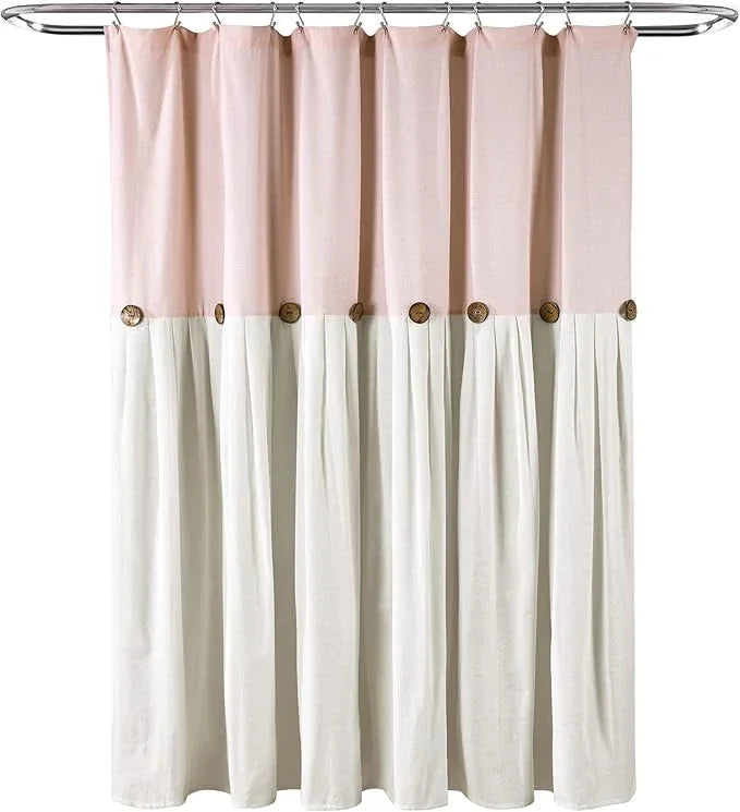 Lush Decor Linen Button Shower Curtain, 72" W x 72" L, Blush & Off White - Pink Bathroom Curtain - Fabric Shower Curtains - Farmhouse Bathroom Decor - ModernBath