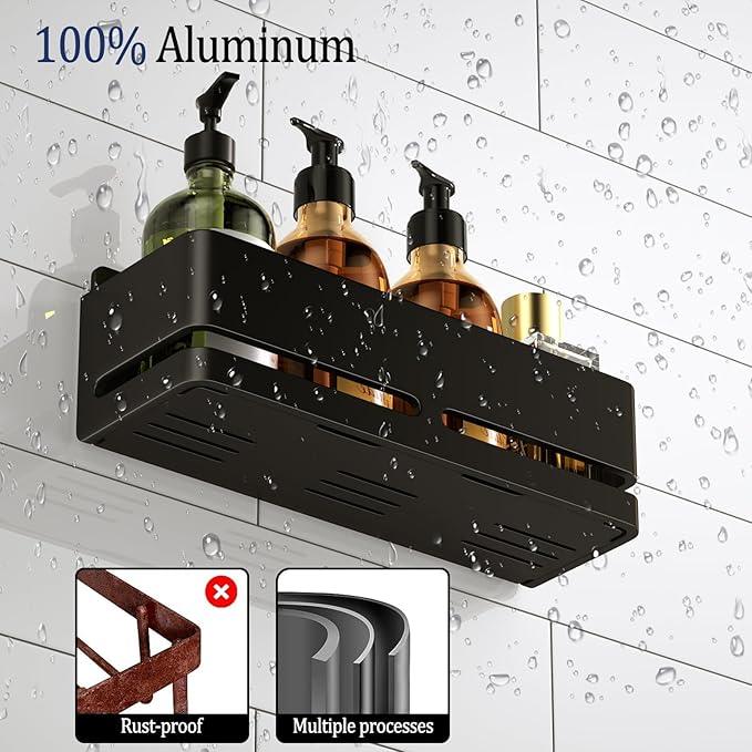 Bathroom Storage Rack (5-Piece Set), Wall-Mounted Shelf with soap Dish and Toothbrush Holder, no Drilling Required, Ideal for Bathroom Storage and Also Suitable for Kitchen (Black) - ModernBath