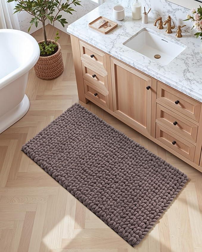 DEXI Bathroom Rugs 24x43, Non Slip Washable Bath Mat, Luxury Chenille Super Absorbent Ultra Thick Bathmats for Shower Floor, Plush Fluffy Shaggy Carpet for Tub, Brown - ModernBath