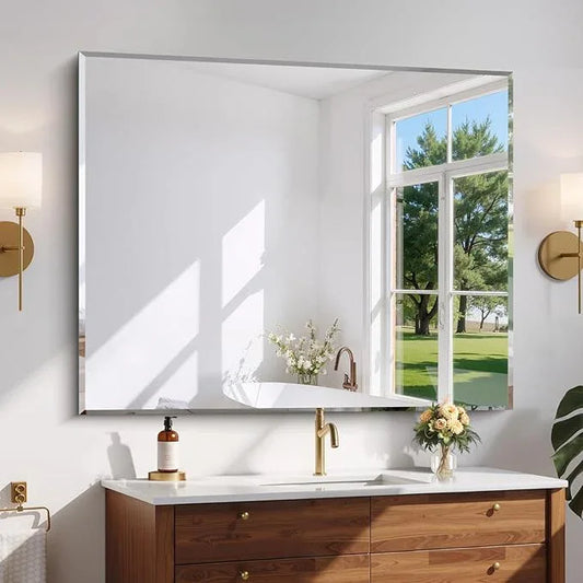 CILIBER Beveled Bathroom Mirror, 40x48 Inch Large Frameless Mirrors for Wall, Upgraded Shatterproof Rectangle Beveled Vanity Mirror Hangs Horizontally/Vertically for Bedroom, Living Room and Entryway - ModernBath