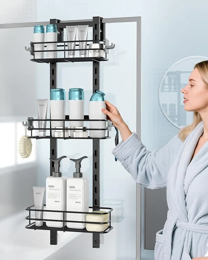 Nieifi Over The Door Shower Caddy Pantry Organizer Rack with Reliable Hooks, Sturdy Hanging Shower Organizer Shelf Basket Storage Rack, Bathroom Shelves Drill Free Extra Large, Black - ModernBath